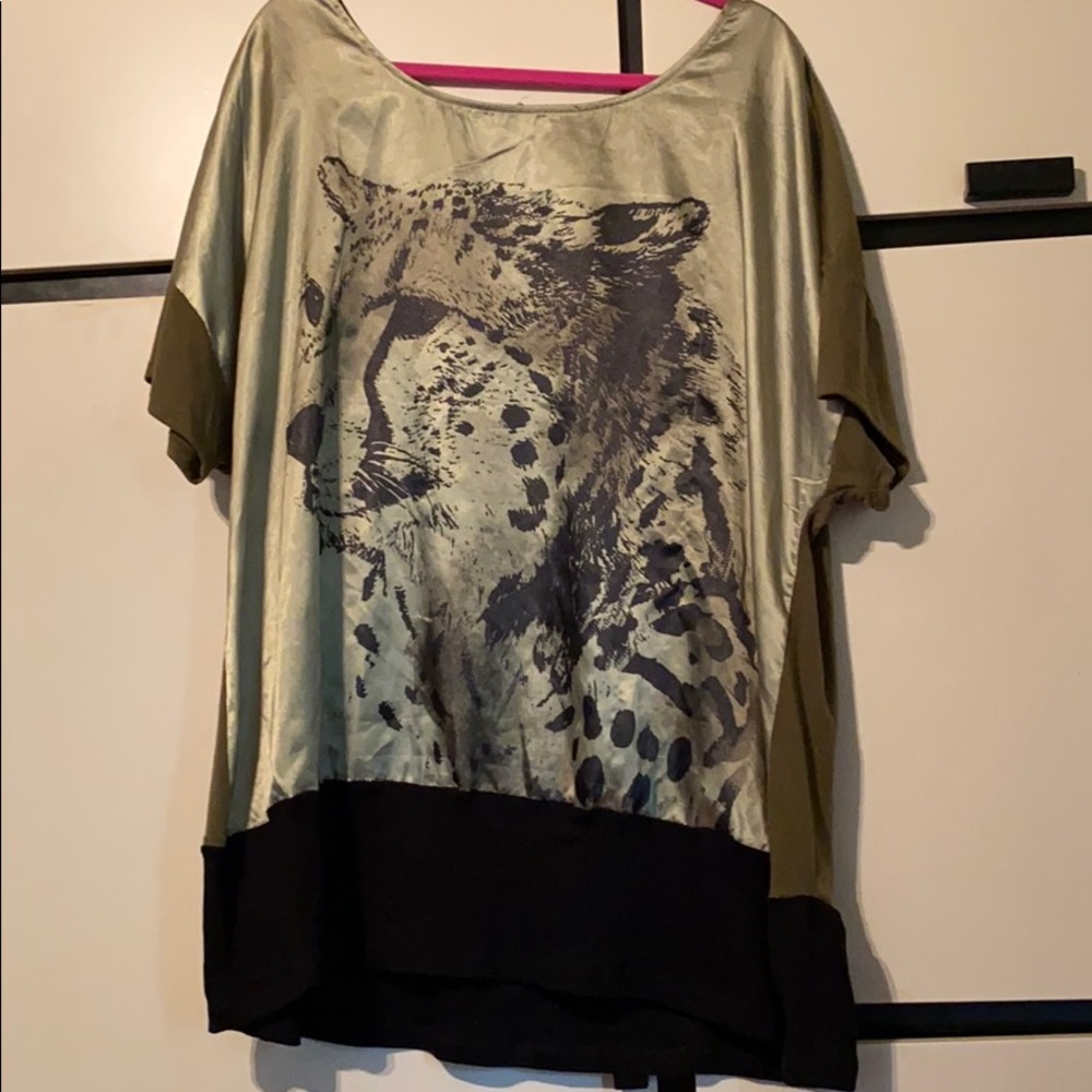 Green Mixed Fabric Leopard Shirt